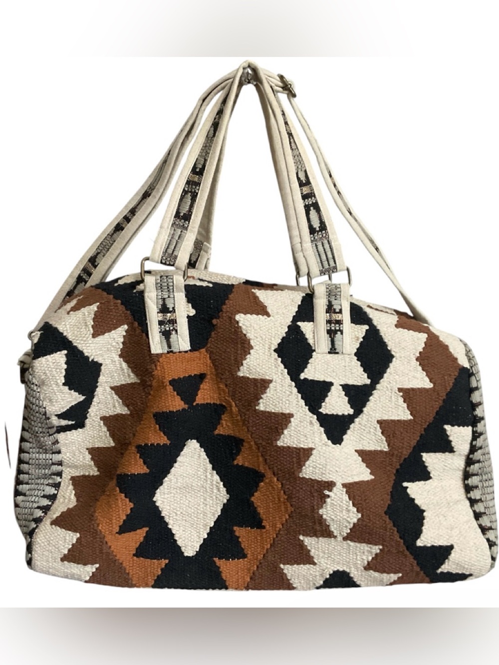 PANACHE APPAREL Aztec Woven DUFFLE BAG. Browns Black & Cream